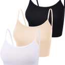 Boao 3 Pcs Crop Camisole Top Spaghetti Strap Tank Sleeveless Crop Tank Top for Women Sports (Medium, Black, White, Light Beige)