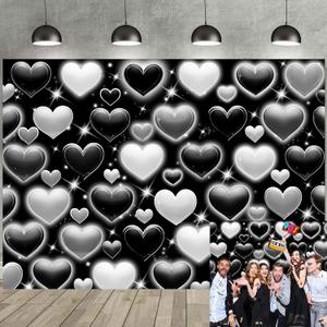 Black Heart Photo Backdrop Valentine's Day Retro Heart Early 2000s 90s Glitter Love Photography Background Women Men Valentine Y2K Old School Birthday Party Decor Banner Supplies (Black, 8x6FT)