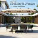 DomeShade 15ft Patio Umbrella with Base,Large Outdoor Double-Sided Rectangle Umbrella with Crank Handle, Market Umbrella for Poolside Garden Deck Backyard Beach Pools, Beige