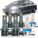 Compatible with Honda Civic Sedan 2004-2015 Fog Bulbs, High&Low Beam Fog Light Bulbs Combo, 800% Super Bright 6000K Cool White, Plug and Play, Pack of 6