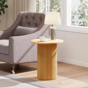 COVLON Round Side Table, Fluted Drum End Table, Tambour Accent Table