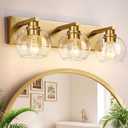 Bathroom Light Fixtures, 3-Light 22 Inch Brushed Gold Bathroom Vanity Light, Modern Wall Sconces with Clear Glass Globe Shades, Vanity Lighting Fixtures Over Mirror, E26 Socket (Bulbs Not Included)