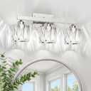 VOLISUN Crystal Vanity Lights for Bathroom, 3 Light Bathroom Vanity Light, Modern Stainless Steel Bathrooms Lights Over Mirror, Chrome Bathrooms Lights Fixtures-UL Certificated(Exclude Bulb)