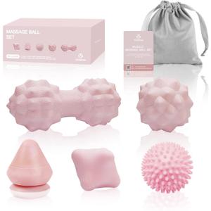 Massage Ball Set for Myofascial Trigger Point Release & Deep Tissue Massage, Firm/Soft Mountable Self/Peanut/Spiky/Hand Exercise Ball