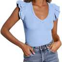 PRETTYGARDEN Womens V Neck Summer Tops Ruffle Sleeveless Slim Fit T Shirts Going Out Casual Blouses 2025, Army Green, Small