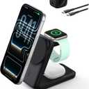 Belkin MagSafe Charger Compatible, 3in1 Charging Station, Qi2.2 25W Magnetic Wireless Charger Dock, Foldable Charging Stand for iPhone 17/16/15, Apple Watch, AirPods, Pixel 10 (45W Adapter Included)