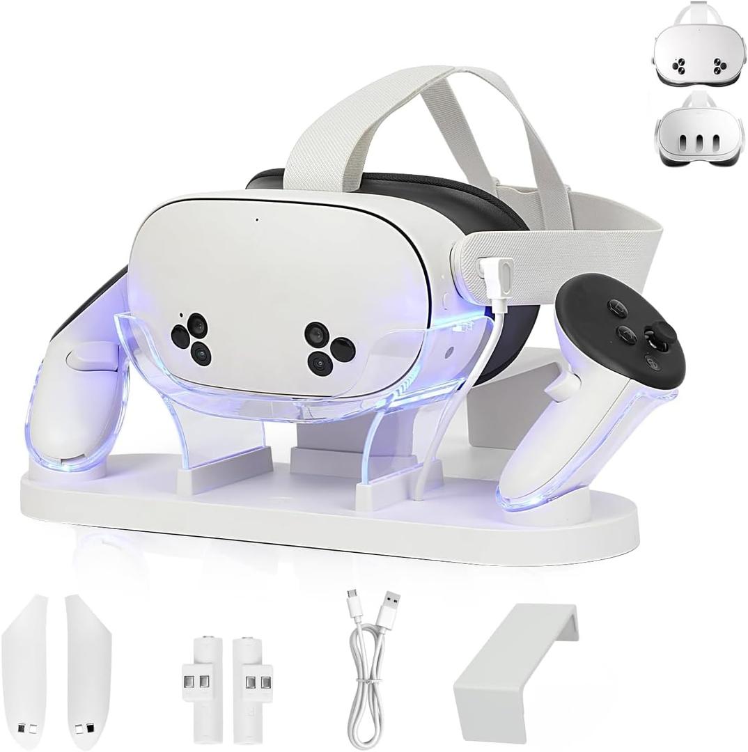 Charging Dock Compatible with Meta Quest 3S/ 3 Accessories,Quest 3S Charging Dock with 2 Rechargeable Batteries & USB-C 2-3 Hour Fast Fill Headset and Controller