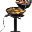Electric Grill, CUSIMAX Electric Indoor/Outdoor Grill, 1600W Portable BBQ with Lid for Indoor & Outdoor Use, Adjustable Heat, Removable Stand Grill for Cookouts, BBQ Gatherings, Small Spaces (Black)