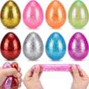8 Pack Easter Eggs Stress Balls Squishy Toys, Glitter Stress Relief Eggs Squeeze Toys for Kids Boys Girls Toddlers, Easter Basket Stuffers, Party Favors, Easter Egg Hunt Fillers