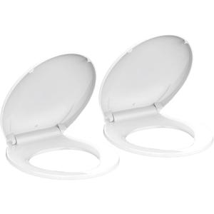 2-Pack 17" Round Slow Close Toilet Seats, White Polypropylene (PP) Covers with Never Loosen Feature, Soft Close Quiet Design with Magnetic Absorption, Easy Installation for Bottom Fixing Toilets