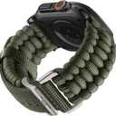 Braided Paracord Nylon Compatible with Apple Watch Ultra 2 Band - Tactical Military Paracord Watch Band for iWatch Series 10/9/8/7/SE2/SE/6/5/4/3/2/1 Survival Bracelets for Men Women (Armygreen)