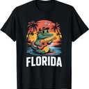 Florida Alligator with Sunglasses Summer Vacation Tee T-Shirt, Large