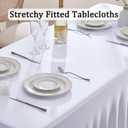 8Pack White Spandex Tablecloths for 8 Foot Rectangle Tables, Wrinkle Free Stretchy Fitted 8FT Table Cloths Cover Desk Skirt for Parties Weddings Birthday Banquet Baby Shower Events