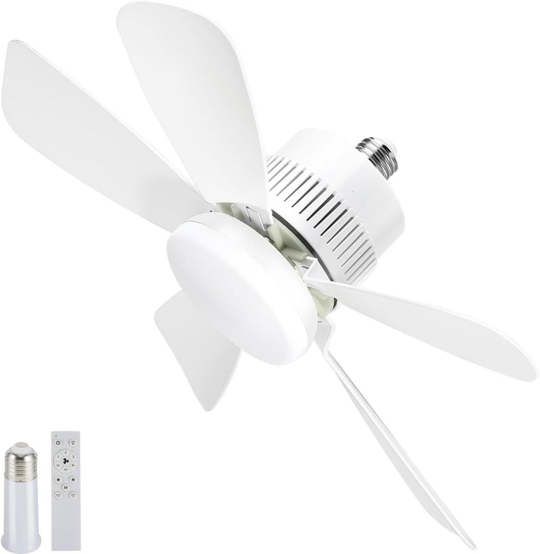Socket Light Fan with Remote (Pairing Required), Socket Breeze Ceiling Fan, Screw in Fan and Light Combo, light socket fan 200% Airflow, Memory, Dimmable, For Garage, Laundry, Porch, Bedroom