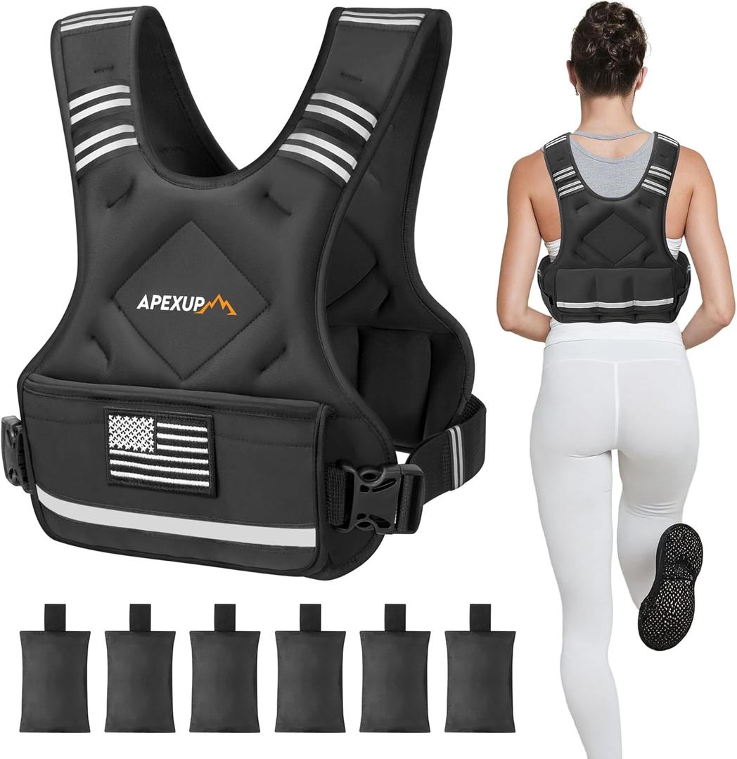APEXUP Adjustable Weighted Vest, 12-18lb Vest with 6 Ironsand Weights and Large Pocket, Weight Vest for Men Women Strength Training, Running, Walking (Black)