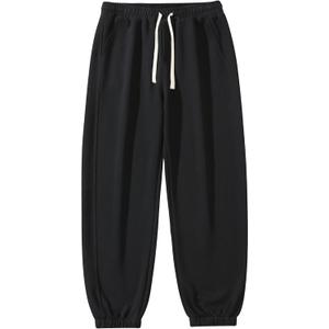 Men's Lightweight Cotton Sweatpants with Pockets Drawstring Joggers Workout Pants for Lounge,Gym,Running (Large, Black)