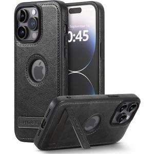 Leather Case for iPhone 14 Pro Max Case, Protective Slim with Kickstand Shockproof Phone Cases, Built-in Invisible Stand Compatible with iPhone 14 Pro Max 6.7'' (Black, for iPhone 14 Pro max)