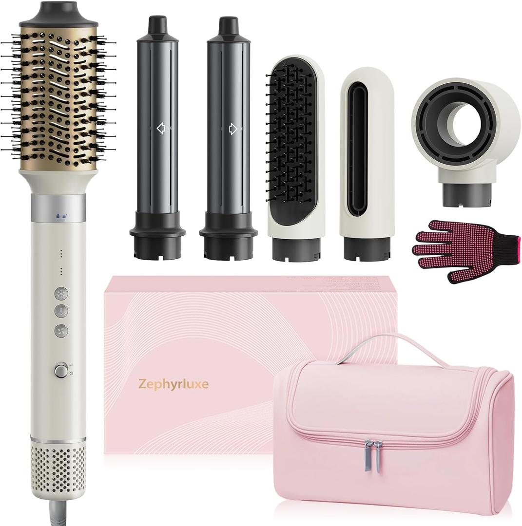 6 in 1 Hair Styler, High Speed Ionic Hair Dryer with Auto-Wrap Curlers, Blow Dryer Oval Brush & Volumizer, Hot Air Styler for Fast Drying,Curling, Smoothing & Volume, Hair Curler with Travel Case