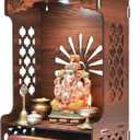 Pooja Mandir for Home, Wooden Temple with Storage Shelf & LED Spotlight, DIY Wall Mounted Puja Mandirs, Home Temple Devghar, Puja Stand for God Idols, Office, Shop - (16 x 10 Inches)