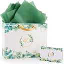 Yiran Eucalyptus Leaves Gift Bags, 40th Birthday Bag with Gift Paper and Cards, 40th Womens Mens Anniversary Birthday Gifts Wrapping Party Decoration
