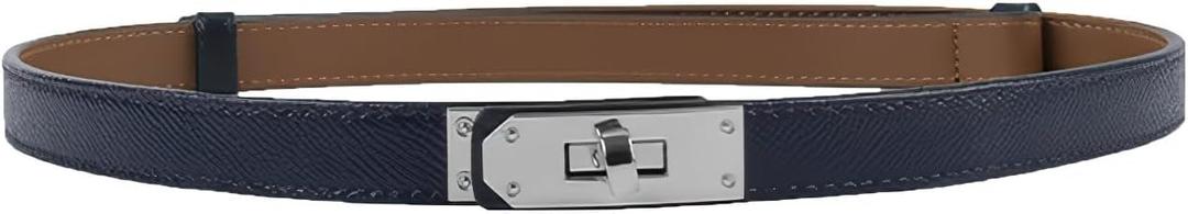 FENLDY Adjustable Thin Belts For Womens Skinny Belts For Dresses Womens Solid Color Alloy Turn Lock Belts For Jeans (Dark Blue Silver Buckle)