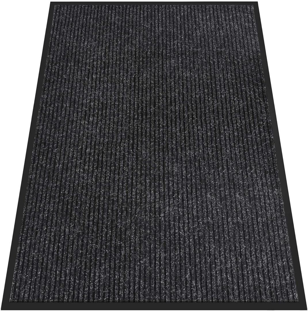 Indoor Outdoor Door Mat, 5 x 4' Doormat for Entryway, Rubber Backing Non Slip Front Door Mat Outside Entrance, Super Absorbent Commercial Floor Mat for Home Office Black