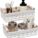 Storage Basket Wicker Baskets for Organizing with Handle Decorative Storage Bins for Countertop Toilet Paper Storage Basket for Toilet Tank Top Small Baskets Set (Set of 2,White)