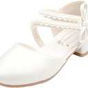 SYUKEKEYA Girls Dress Shoes Mary Jane Flower Girl Low Heels Princess Shoes for Wedding Party 5544 Size 32