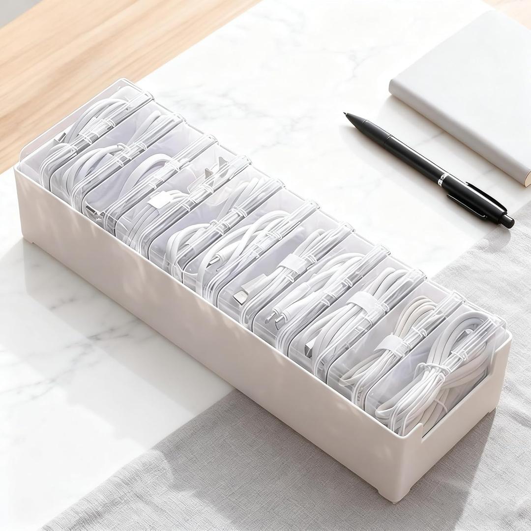 11 Box Cable Organizer Storage Box, Desktop Cable Management with Switch, Power Cord Organizer for Office,Home,Desk Accessories Storage Stationery Supplies and AccessoriesClear (11 Box)