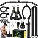 RENRANRING Pulley System, Weight Cable Pulley System for Home Gym,Cable Machine Attachment with 2 in 1 LAT Pull Down Bar,Tricep Rope,Long Strap,Exercise Handles for Biceps Curl, Forearm (Black)