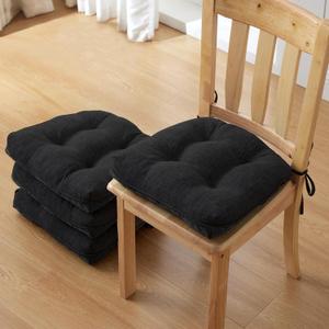 IPYNBAP Chair Cushions for Dining Chairs Set of 4, Kitchen Chair Cushions, Chair Pads with Ties and Non Slip Backing, Tufted Memory Foam Seat Cushion 4 Pack, 18" x 18" x 4", Black