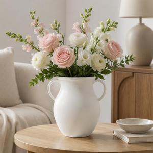 Nordic Minimalist 10 Inch Tall White Ceramic Vase, Modern Flower Vase for Dried Pampas Grass and Fresh Bouquets, Elegant Tabletop Centerpiece for Living Room, Shelf, or Entryway Decor