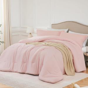 Queen Comforter Sets Blushpink,3PCS Soft Lightweight Breathable Bedding Comforter Sets for All Season, Queen Size(90''90'' Comforter & 2 Pillowcases)