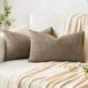 MIULEE Pack of 2 Decorative Linen Burlap Pillow Covers Farmhouse Boho Accent Pillowcases for Sofa Car Couch Bedroom Living Room Decor 12x20 Inch Brown