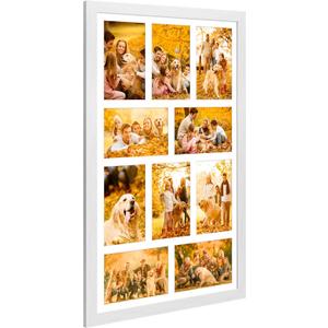 13x21 Collage Frame with 10 Openings 4X6 Pictures, Multiple Picture Frame with Mat, Wall or Tabletop Decor, White Wood Grain,1 Pack