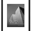 Americanflat 9x12 Picture Frame with Shatter-Resistant Glass - Set of 2 - Use as 6x8 Frame with Mat or Display 9x12 Photo Without Mat - Streamline Collection - Tabletop or Wall Display - Black