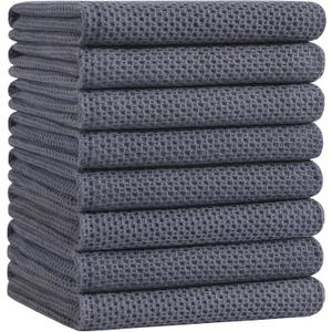 Homaxy 100% Cotton Oversized Waffle Weave Kitchen Dish Towels, Ultra Soft Absorbent Quick Drying Cleaning Towel, 20 x 28 Inches, 8-Pack, Dark Grey