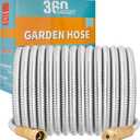 Garden Hose Metal - 100ft Heavy Duty Stainless Steel Water Hose with 8 Function Sprayer & Metal Fittings, Flexible, Lightweight, No Kink, Puncture Proof Hose for Yard, Outdoors, Rv