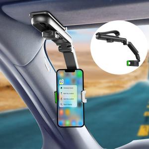 Sun Visor Car Phone Holder, Multifunctional 1080 Rotatable and Foldable Car Phone Mount, Car Phone Holder Clip for Sun Visor, Rearview Mirror, Steering Wheel, Dashboard, Desk(Green)