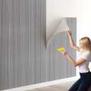 Oxdigi Grey Wood Slat Peel and Stick Wallpaper - Textured Faux Wood Panels, Waterproof & Removable Contact Paper for Kitchen, Bedroom, Bathroom - Easy Install 35.4x196 Inch
