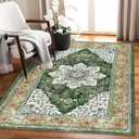 Ileading Bohemian Vintage Area Rug 3x5ft, Machine Washable Low-Pile Accent Carpet, Non-Shedding Non-Slip Entryway Floor Throw Rugs for Living Room, Bedroom, Dining Room, Kids Playroom(Green)