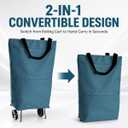 Large 2-in-1 Folding Shopping Cart & Tote, Adjustable Strap, 90lbs Load