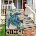 DLZDN Welcome Sea Turtle Garden Flag Beach Garden Flag 12x18 Inch Double Sided Burlap Welcome Summer Rustic Coastal Seasonal Ocean Yard Flag Outdoor Decoration