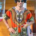 Mainfini Men's Hippie Costume 60s 70s T-Shirt Afro Outfits Accessories Set Peace Sign Necklace (Large)