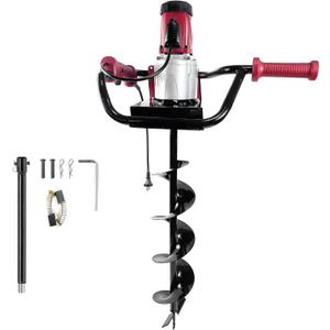 JACKCHEN 1500W Electric Post-Hole Digger with 6-Inch Auger Bit, Earth Auger Drill, Auger Bit Earth Auger, Ideal for Post Hole Digging, Drilling, Tree Planting, Red