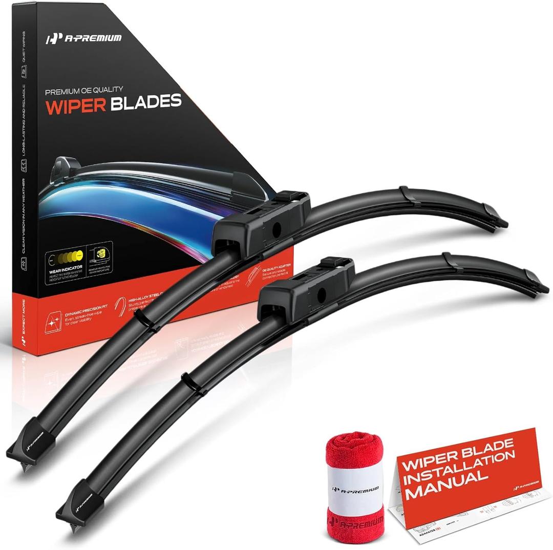A-Premium Pack of 2 Windshield Wiper Blades with Wear Indicator & Towel - Compatible with Honda CR-V 2023-2024, Civic 2022-2024 & Acura Integra 2023-2024 - 24" and 19", TLPN Connector