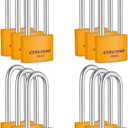 Covered Aluminum Key Lock, Extra Long Shackle Pad Lock with Same Key for Sheds, Storage Unit, School Gym Locker, Toolbox, 12 Pack