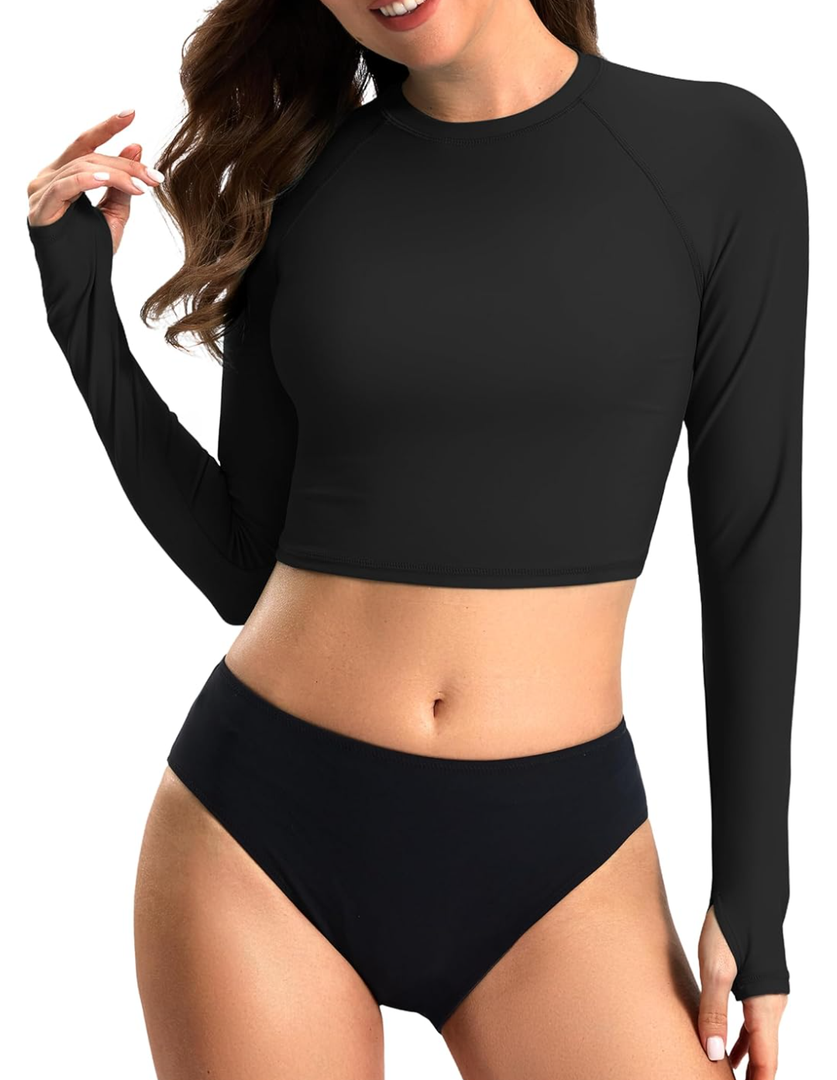 Soothfeel Rash Guard for Women Long Sleeve Crop UPF 50+ Sun Protection Swim Shirts Quick Dry Bathing Suits Swimsuit Tops Only M