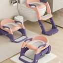 3-in-1 Toddler Potty Training Toilet Seat with Foldable Ladder Adjustable Toddler Toilet Seat for Boys & Girls with Soft Cushion, Ergonomic Backrest, Non-Slip Pedal and Safety Grips (Pink & Purple)