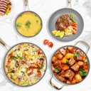AUDANNE Nonstick Pots and Pans Set 9 Pieces, Non Stick Kitchen Cookware, Cooking Skillets Include Frying Pan with Lid, Saucepan, Casserole, Spoon, Turner Spatula, PFOA Free for Induction, White & Gold